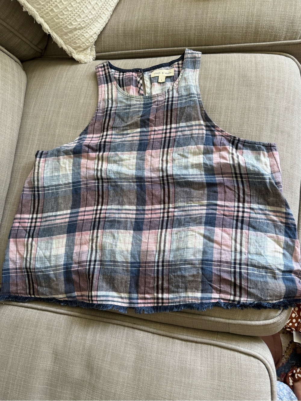 Anthropologie Cloth & Stone Sleeveless Plaid Swing Tank Top Lavender Cloud